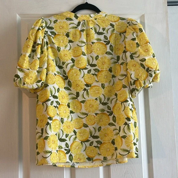 CeCe Lemon Print Puff Sleeve Blouse - Picture 3 of 4